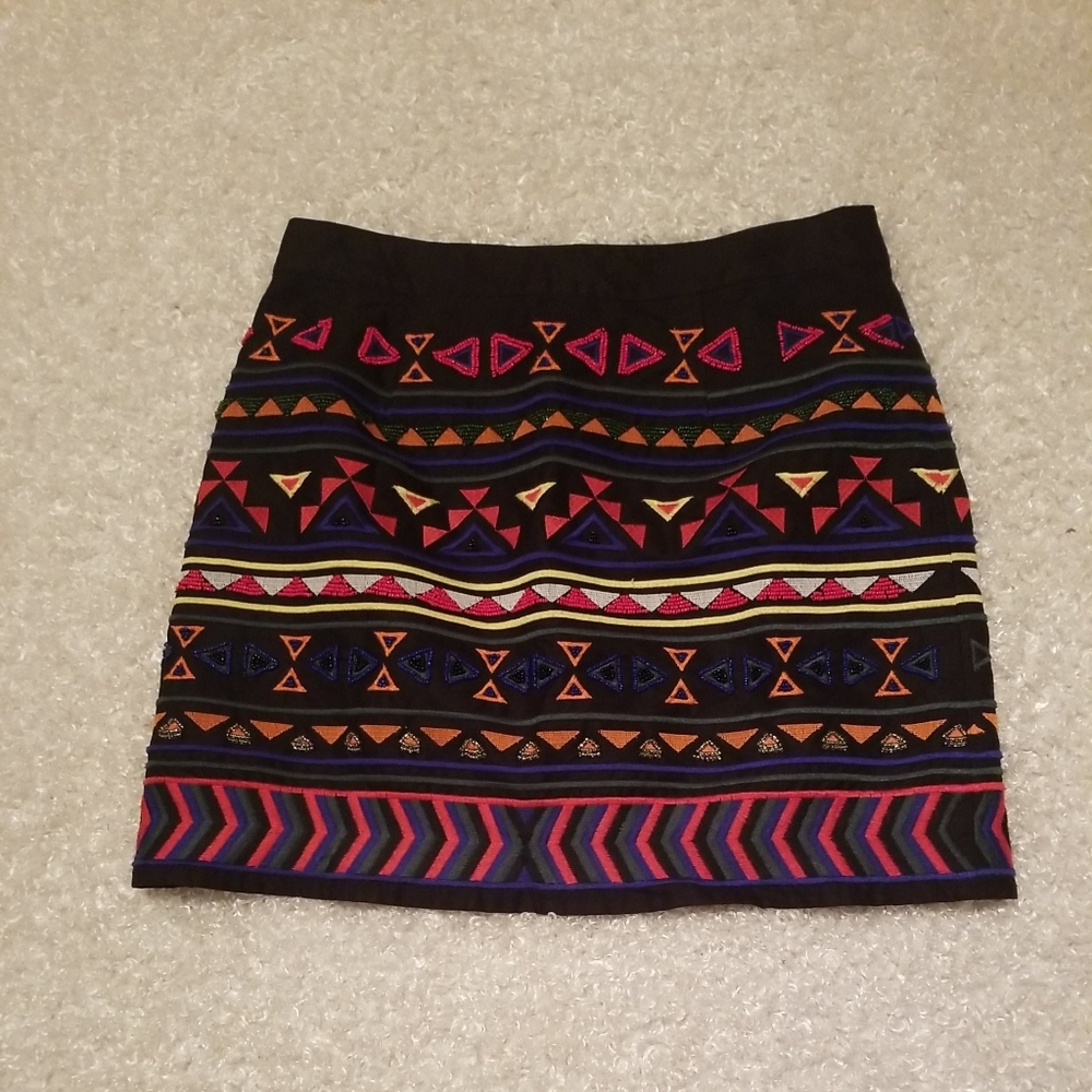 Sam Edelman Beaded Black Tribal Boho Skirt Y2K Size 6